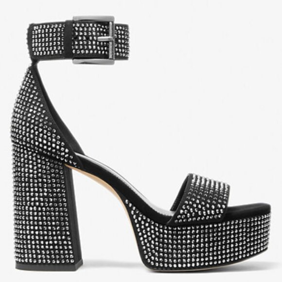 Michael Kors Tara Embellished Crystal Faux Suede Platform Sandal 9M - Picture 2 of 10